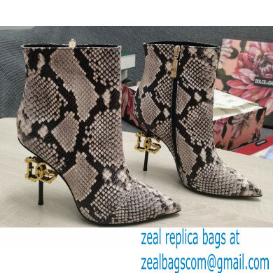 Dolce & Gabbana Thin Heel 10.5cm Leather Ankle Boots Snake Print Gray with Baroque DG Heel 2021 - Click Image to Close